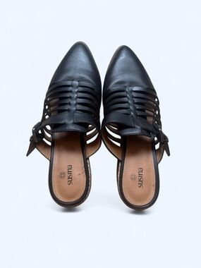 Susina Black Woven Pointed-Toe Slip-On Mules